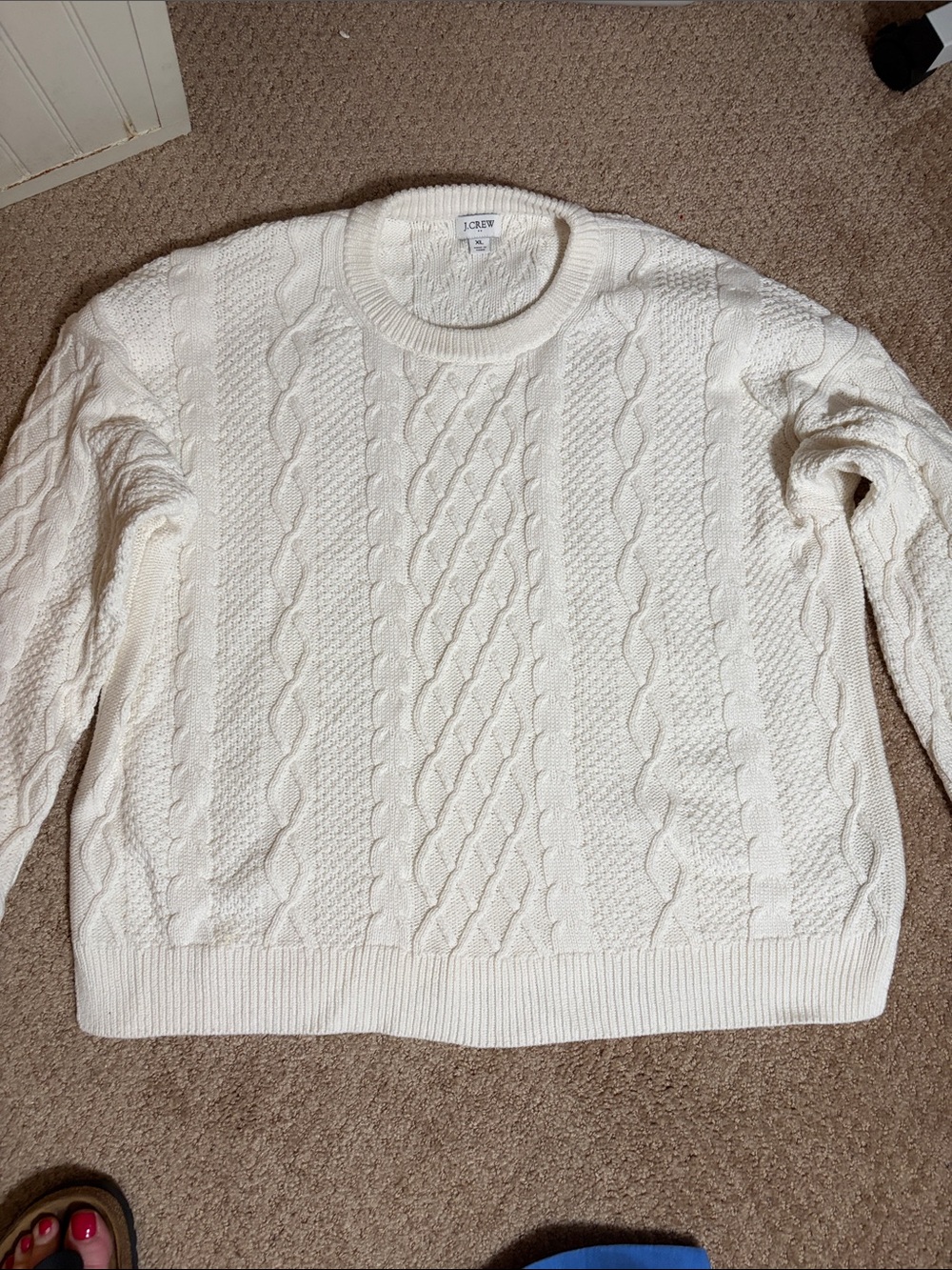 J. Crew Cream Cable-Knit Crewneck Sweater
